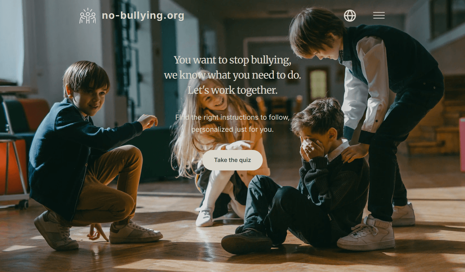 Screenshot of the no-bullying.org: Online platform helping the victims of bullying application